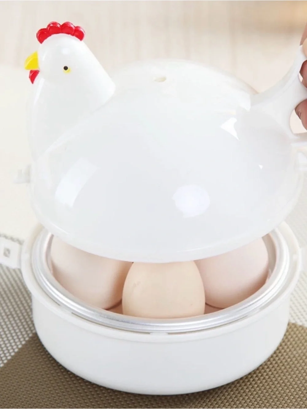 Chicken Shape Microwave Egg Cooker 4 Eggs Capacity Boiler Steamer Poacher Simple